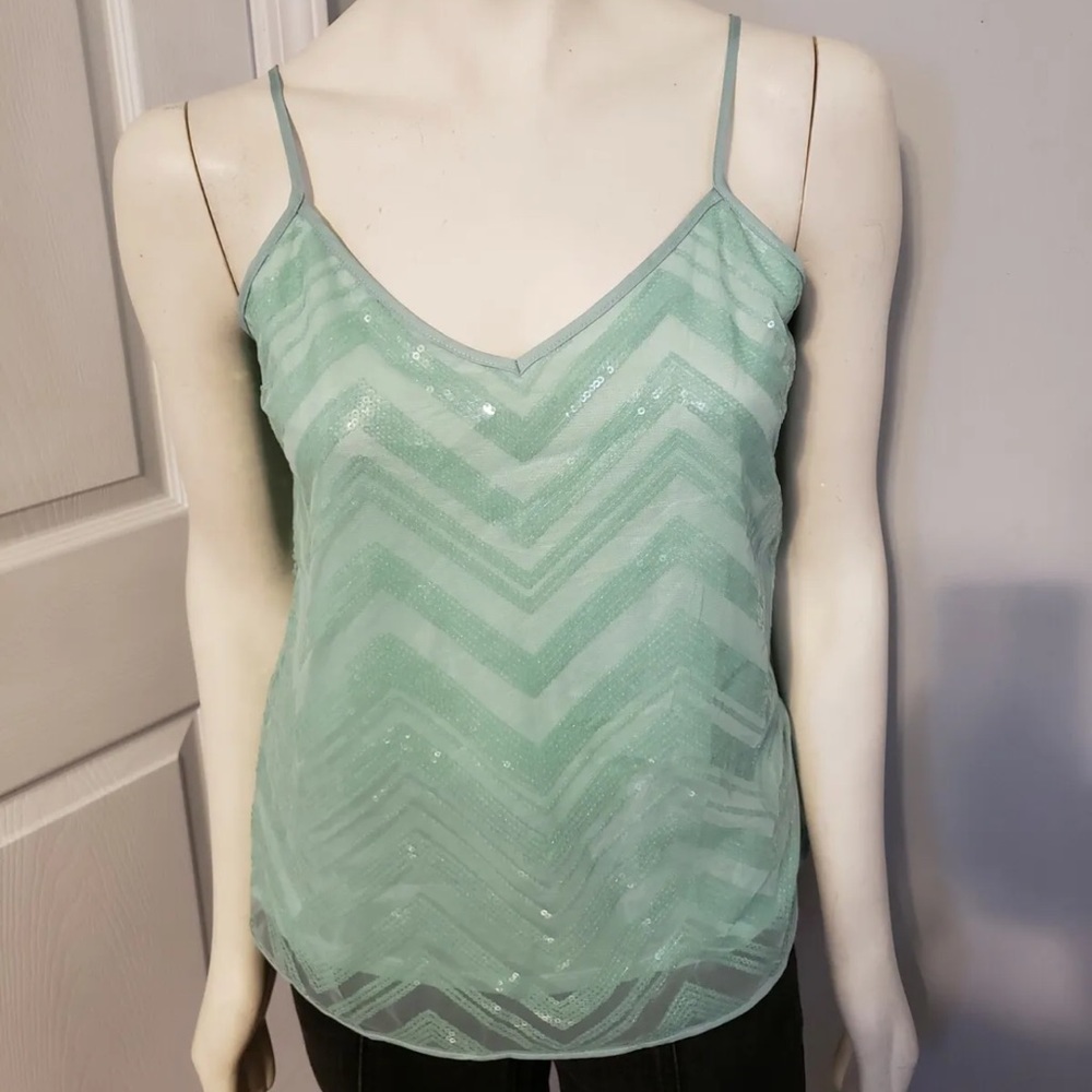 Banana Republic Green Sleeveless Zig Zag Sequins Lined Tank Blouse NWT Medium